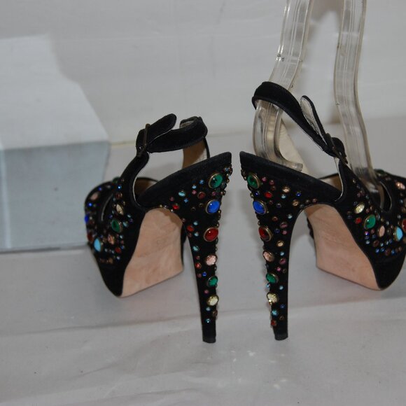 38.5/US 8.5❤️ Brian Atwood Suede Leather High Heels Platform Sandals Pumps ITALY - Picture 8 of 12